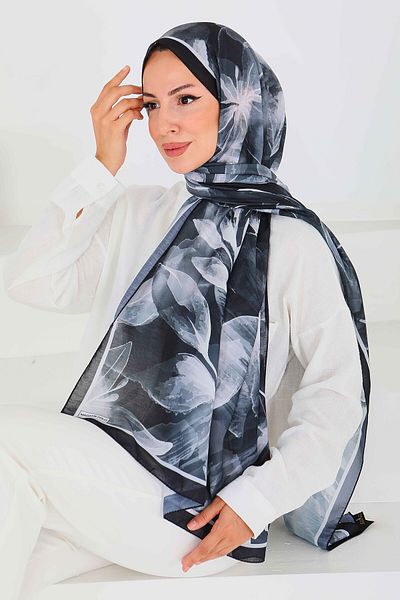 TOFİSA Patterned Bamboo Square Shawl Black - 27525