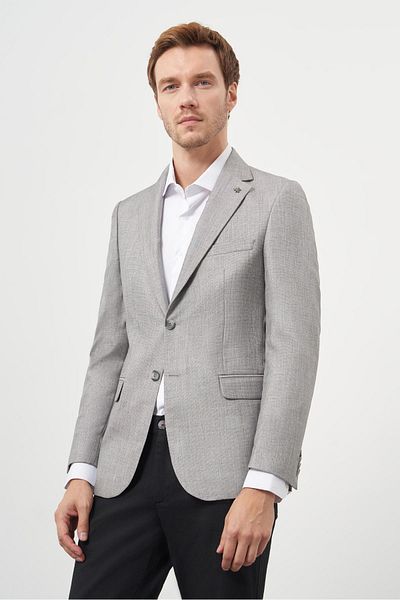 Morven Men's Gray Polyviscose Slim Fit Mono Collar Classic Jacket