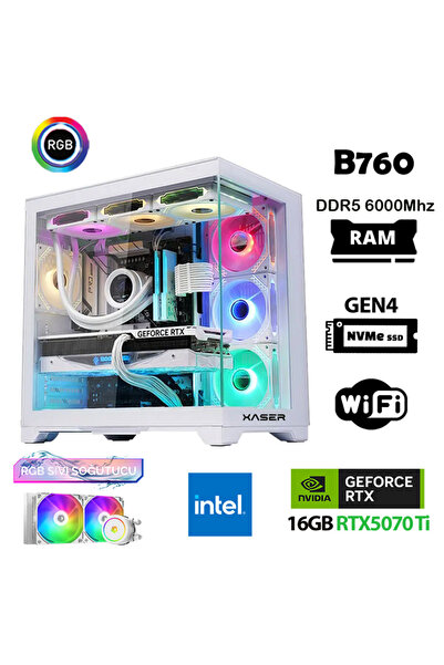 XASER Velox X400 i7 14700f 64GB DDR5 Ram 2TB M.2 NVMe SSD 16GB RTX5070Ti Masa...