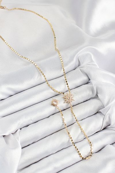 SeyCey.co Brass Zircon Stone Crushed Chain Pole Star Model Gold Color Y Necklace