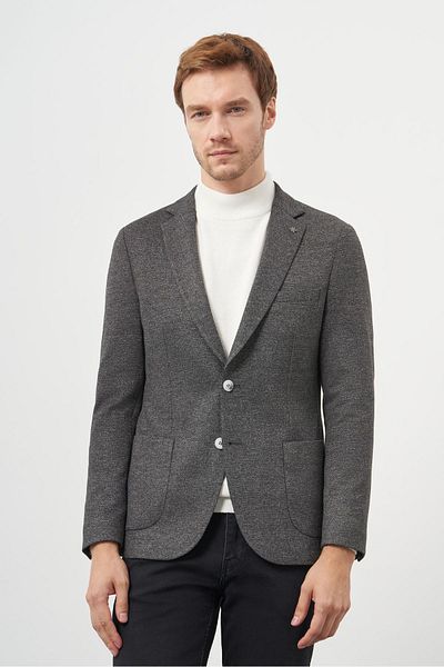 Morven Men's Black Knitted Slim Fit Bag Pocket Mono Collar Sports Jacket