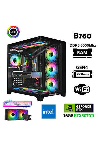 XASER Velox X370 i7 14700f 32GB DDR5 Ram 1TB M.2 NVMe SSD 16GB RTX5070Ti Masa...
