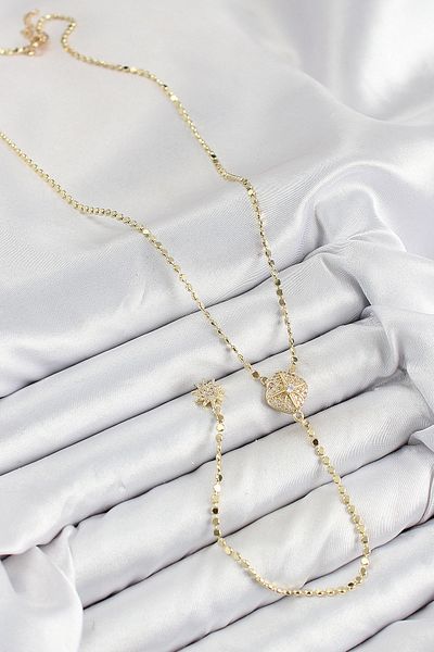SeyCey.co Brass Zircon Stone Crushed Chain Locket Model Gold Color Y Necklace