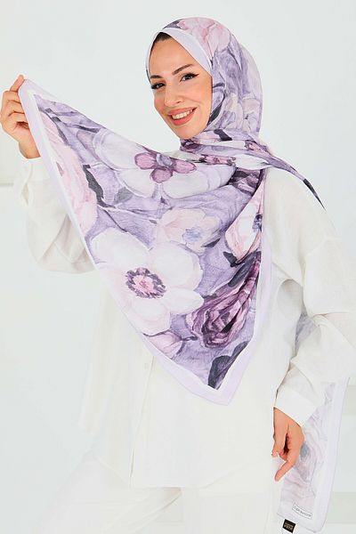 TOFİSA Patterned Bamboo Square Shawl Lilac - 27523