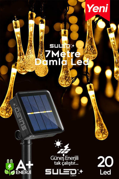SULED 20 Damla Ledli Solar 7 Metre Bahçe Aydınlatması Modlu Led Işık Gün Işığı Dekoratif İç & Dış Mekan