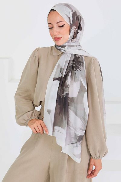 TOFİSA Patterned Bamboo Square Shawl Beige - 27524