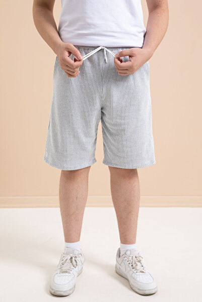 Cansın Mini Gri Su Yolu Beli Lastikli Erkek Şort 21367