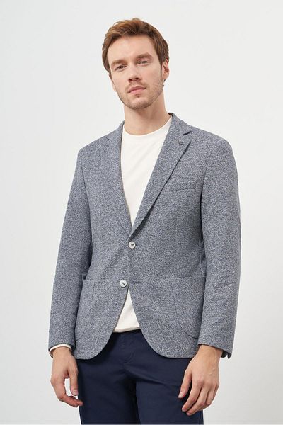 Morven Men's Indigo Knitted Trend Slim Fit Mono Collar Jacket