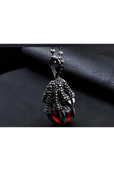 voyageaccessory Stainless Steel Black Onyx Glass Detailed Gothic Design Dragon Claw Necklace
