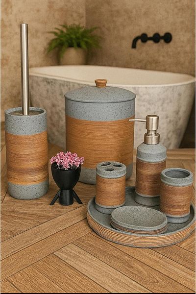 decovien 7 Piece Porcelain Bathroom Set with Tray