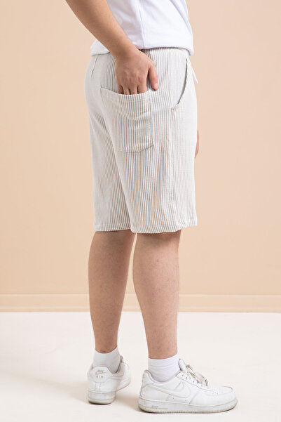 Cansın Mini Krem Su Yolu Beli Lastikli Erkek Şort 21366