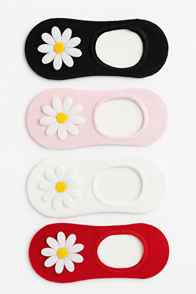 BB Детски „Силиконови пантофки с флорални мотиви за малки крачета – 2-4 години Комплект чорапи с детайли от маргаритки“ Комплект от 4 броя