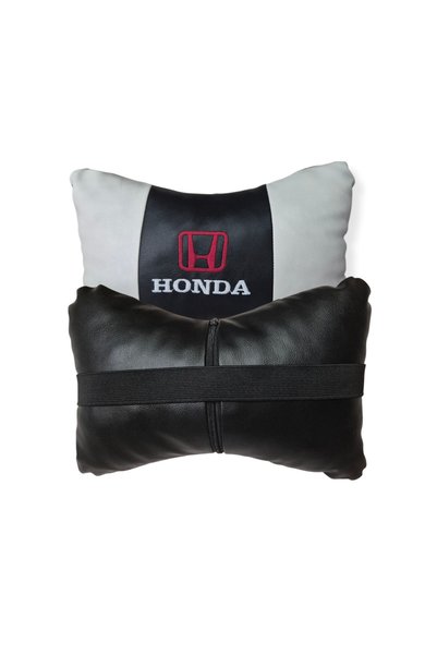 TUSBA MARKET Honda Embroidered Orthopedic Leather Travel Neck Pillow Set of 2 – White Black Car Comfort Pillow