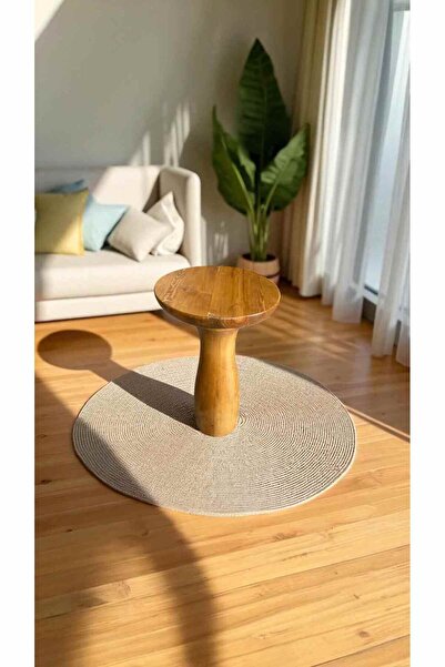 Simillo Home&Living Doğal Masif Ahşap Tekli Yan Sehpa – Tik Renk Mantar Model...