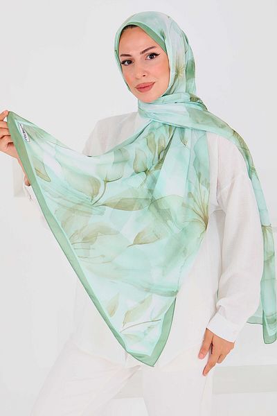 TOFİSA Patterned Bamboo Square Shawl Mint - 27525