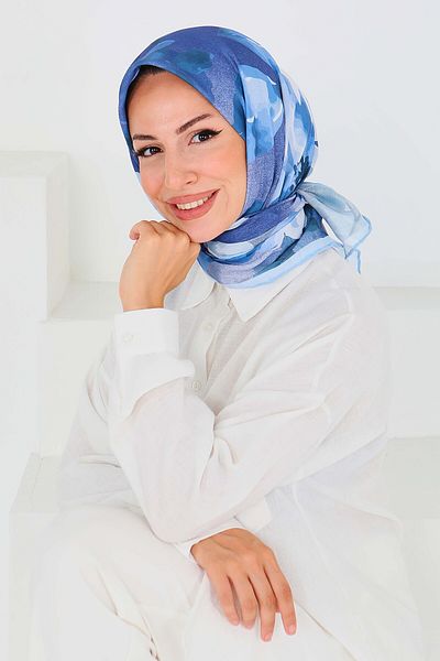 TOFİSA Patterned Bamboo Shawl Blue - 27522
