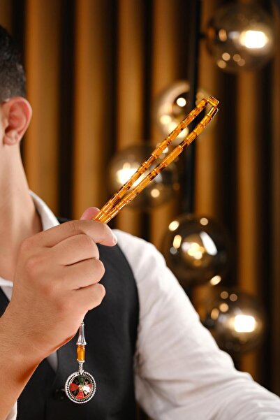 dergah tesbih Las Vegas Series Silver Design Cut-Me Model Yellow Moire Crimping Amber Prayer Beads