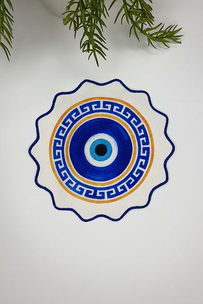decofav Watercolor Ethnic Decor Evil Eye Bead Design Embroidery Edge Cocktail Napkin 1 Piece