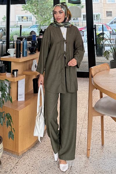 Tesettür Diyarı Vanilla Tie-Up Kimono Set