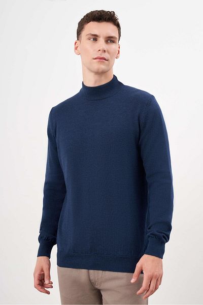 Morven Men's Indigo Basic Half Turtleneck Dynamic Fit Comfortable Cut Knitwear