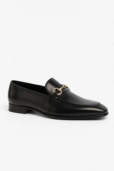 Deriderim Black Leather Loafer - Gold Buckle Shoes