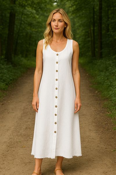 Duss Muslin Fabric Button Detailed Sleeveless Midi Dress – Summer Casual Model