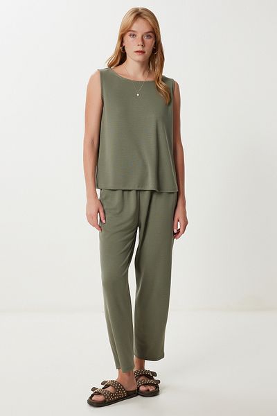 Lovelyİstanbul Modal Blouse Pants Suit Ldz0039 Khaki