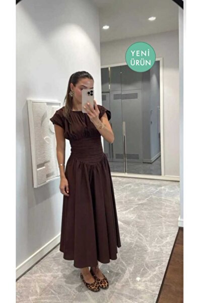 REDSONNE Poplin Kumaş Bele Oturan Özel Tasarım Pinterest Midi Elbise
