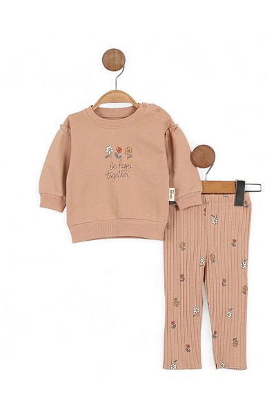 Ege Bebek Baby Girl Floral Printed, Ruffle Detail on the Shoulders, Leggings 6-9-12-18-24 Months Stylish Baby Set