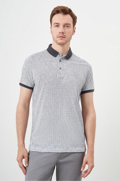 Morven Men's Anthracite Trend Compact Rotation Print Pique Polo Neck T-Shirt