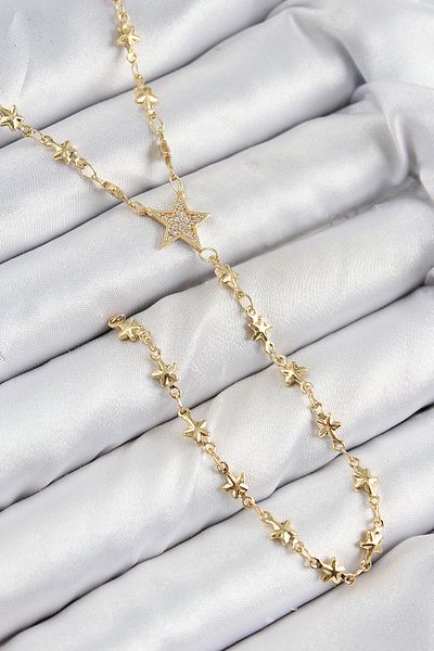 SeyCey.co Brass Zircon Stone Star Model Gold Color Y Necklace