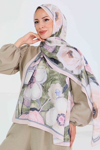 TOFİSA Patterned Bamboo Square Shawl Beige - 27523