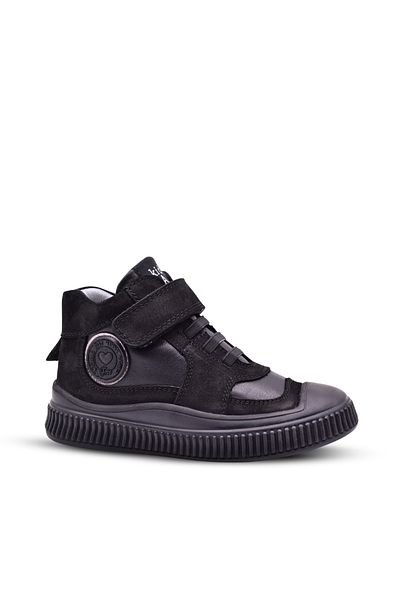 kids A more Sapphire Girl's Genuine Leather Single Velcro Black Color Boots
