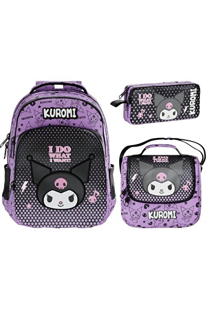 kuromi حقيبة أصلية مرخصة + صندوق غداء + مجموعة حامل قلم I-1