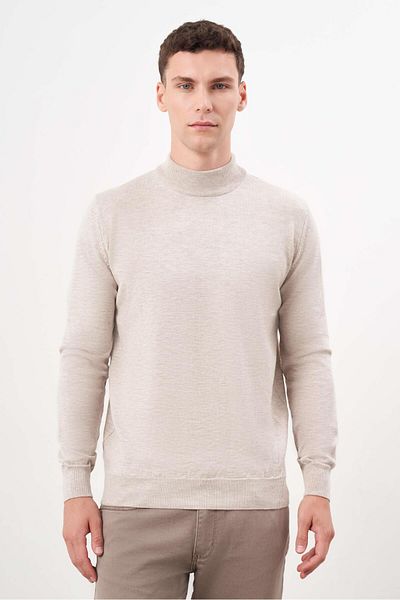 Morven Men's Beige Basic Half Turtleneck Dynamic Fit Comfortable Cut Knitwear