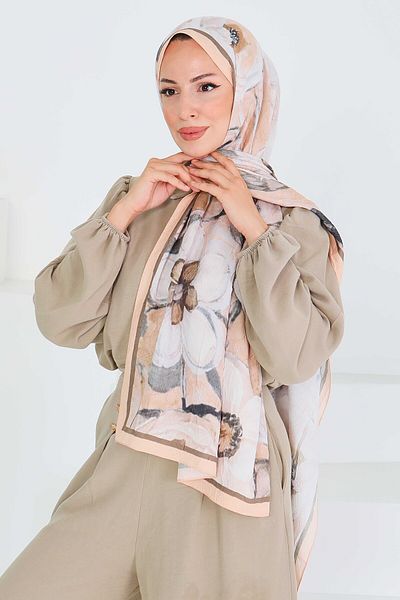 TOFİSA Patterned Bamboo Square Shawl Salmon - 27523