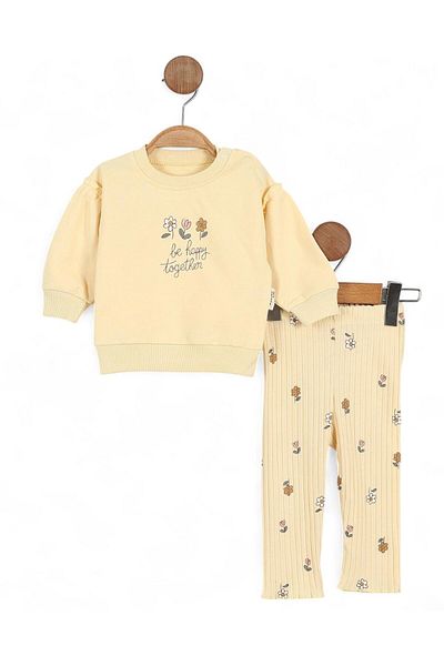 Ege Bebek Baby Girl Floral Printed, Ruffle Detail on the Shoulders, Leggings 6-9-12-18-24 Months Stylish Baby Set
