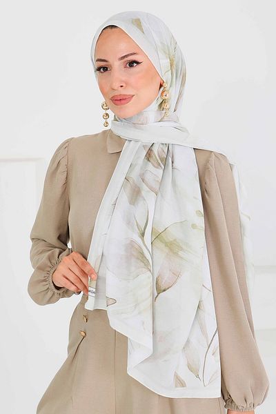 TOFİSA Patterned Bamboo Square Shawl Light Khaki - 27525
