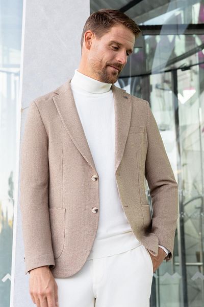 Morven Men's Beige Woven Slim Fit Mono Collar Jacket