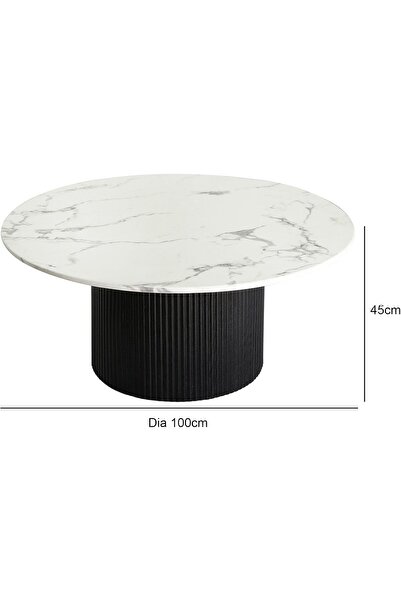 Vanity Living - Round Coffee Table, Marble Look, 100 cm Diameter, Travertine Stone Style, Curved Edg