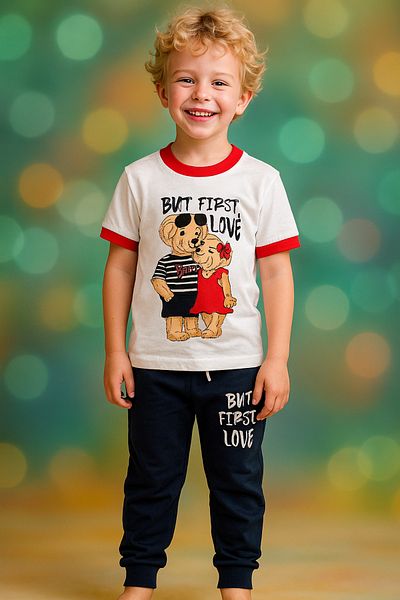 Katia&Bony Children's Love Teddy Bear Patterned Short Sleeve Pajama Set