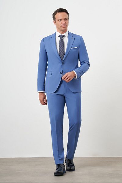 Morven Men's Blue Slim Fit Mono Collar Suit