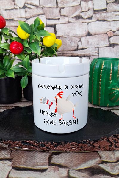 qoeuyl boutique Good Morning, There's No Such Thing Printed Funny Gift Ceramic Lid Odorless Ashtray