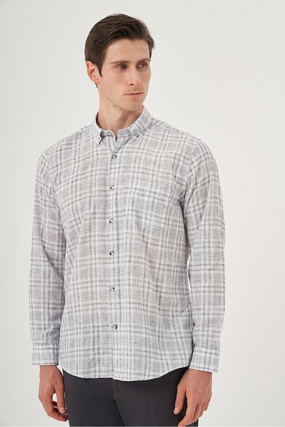 Morven Men's Black Linen Trend Regular Fit Buttoned Collar Shirt