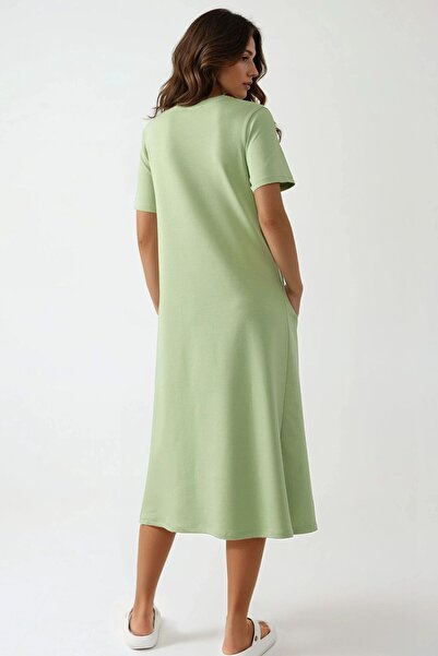 Hiccup Round Neck Short Sleeve Basic Midi Dress Busem Collection
