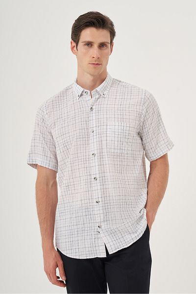 Morven Men's Black Linen Trend Regular Fit Button Collar Short Sleeve Shirt