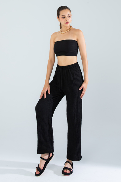 Suzella Women's Black Zeppelin Fabric Trousers