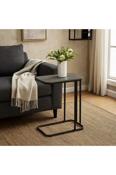 Vi Markets Single Serving Table - Silver Wood Top - Black Metal Bases