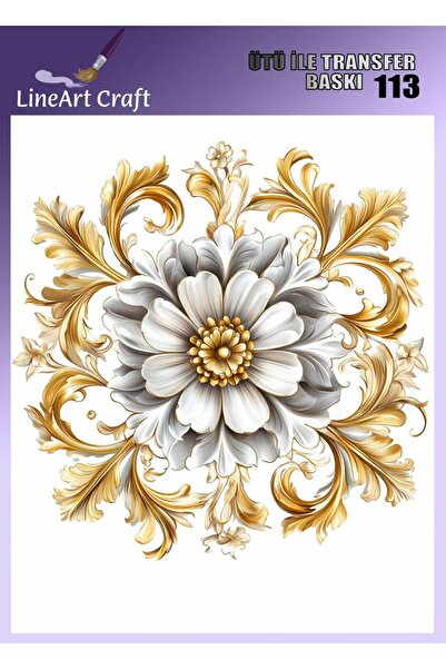 LİNEART Altın Çiçek Yuvarlak Desenli Ütü İle Transfer Baskı & Kumaş Transfer ...