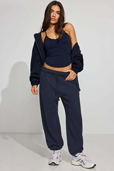 Seeh Navy Blue Elastic Waist Basic Women's Tracksuit Sh261